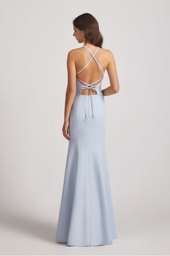 Halter Criss Cross Back Blue Long Bridesmaid Dress UK