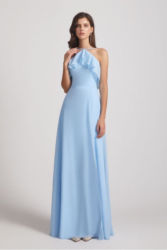 Ruffled Halter Neckline A-Line Skirt Slit Bridesmaid Dress UK