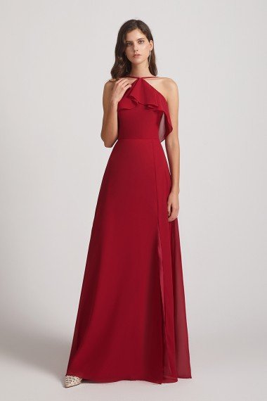 Ruffled Neckline Halter A-Line Chiffon Bridesmaid Dress UK