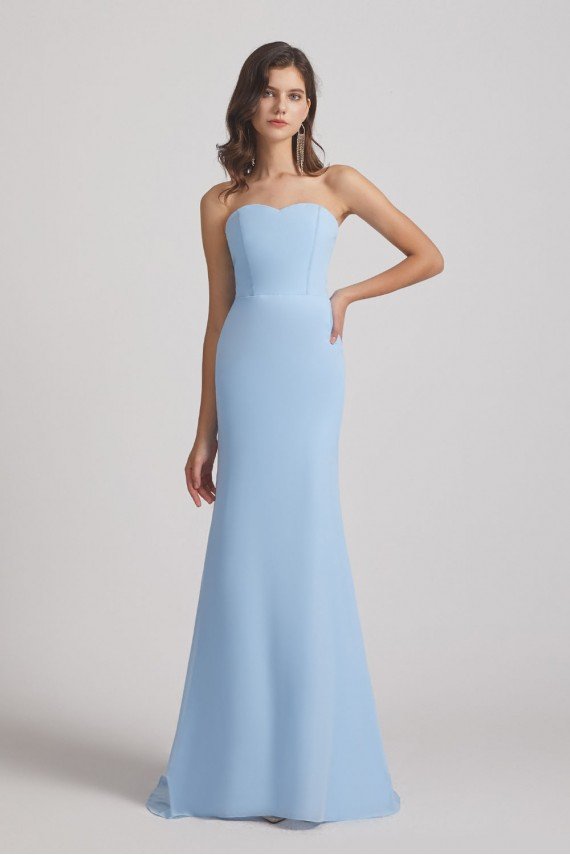 Light Sky Blue Chiffon Strapless Sweetheart Bridesmaid Dress UK