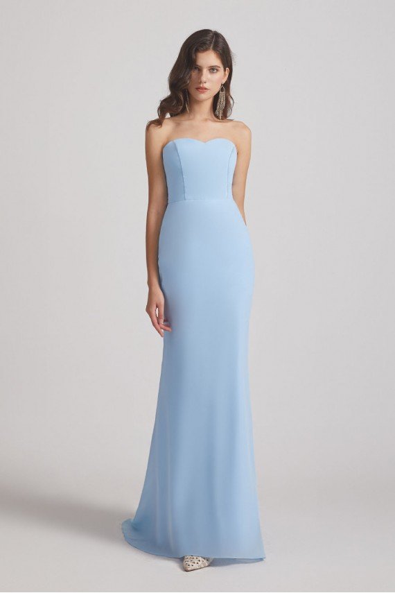 Light Sky Blue Chiffon Strapless Sweetheart Bridesmaid Dress UK
