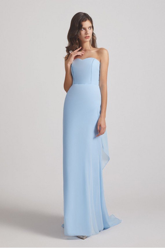 Light Sky Blue Chiffon Strapless Sweetheart Bridesmaid Dress UK