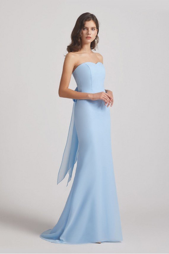 Light Sky Blue Chiffon Strapless Sweetheart Bridesmaid Dress UK
