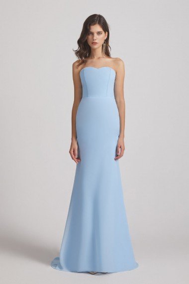 Light Sky Blue Chiffon Strapless Sweetheart Bridesmaid Dress UK