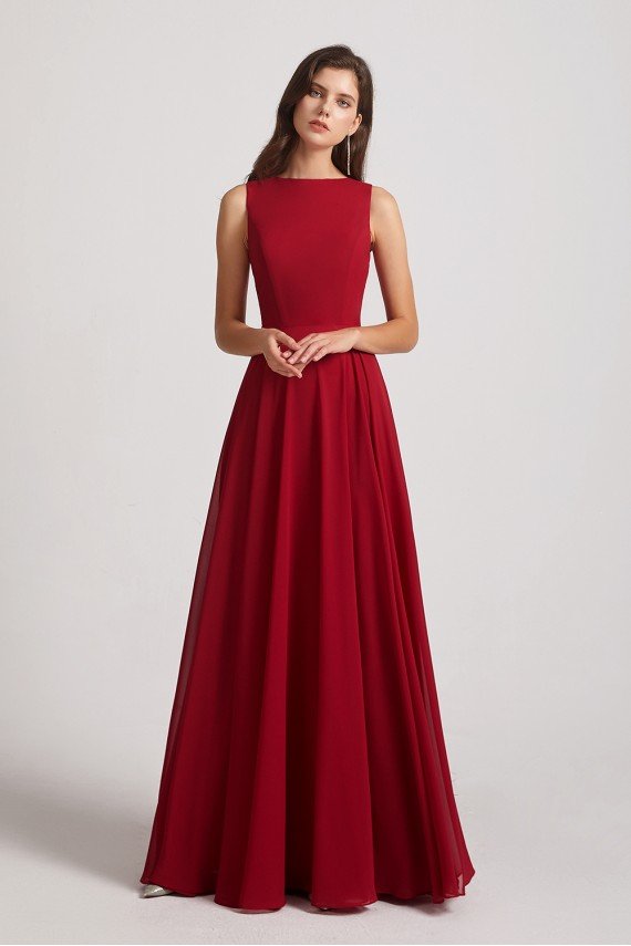 Jewel A-line Chiffon Open Back Bridesmaid Dress UK