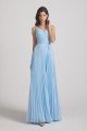 Spaghetti Straps V-Neck Pleated Blue Chiffon Bridesmaid Dress UK