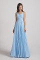 Spaghetti Straps V-Neck Pleated Blue Chiffon Bridesmaid Dress UK