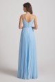 Spaghetti Straps V-Neck Pleated Blue Chiffon Bridesmaid Dress UK