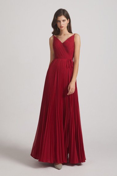 Spaghetti Straps V-Neck Ruched Chiffon Bridesmaid Dress UK