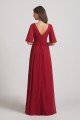 V-Neck Chiffon Side Slit Bridesmaid Dress With Flutter Half Sleeves UK