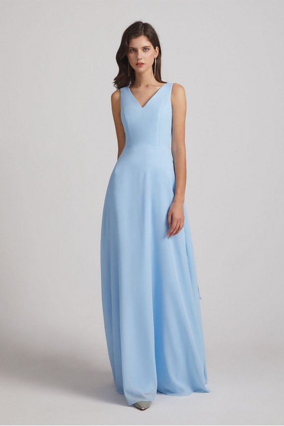 V-Neck Straps A-Line Chiffon Bridesmaid Dress with Tied Sash UK
