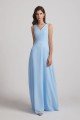 V-Neck Straps A-Line Chiffon Bridesmaid Dress with Tied Sash UK