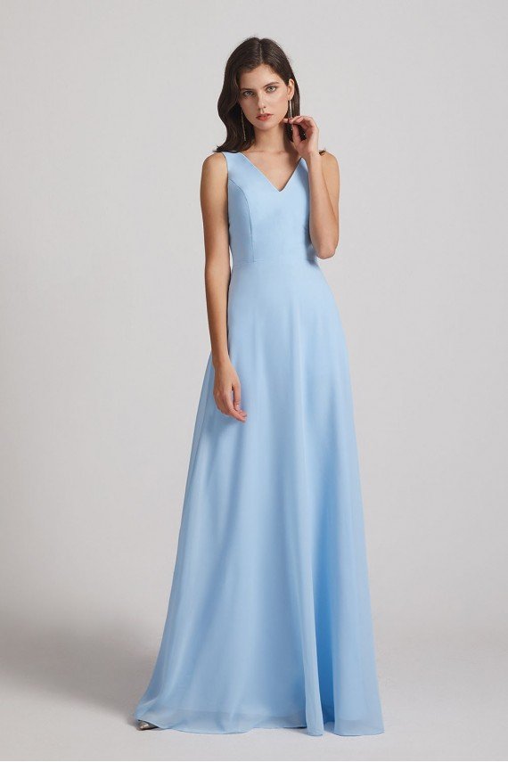 V-Neck Straps A-Line Chiffon Bridesmaid Dress with Tied Sash UK