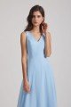V-Neck Straps A-Line Chiffon Bridesmaid Dress with Tied Sash UK