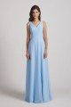 V-Neck Straps A-Line Chiffon Bridesmaid Dress with Tied Sash UK