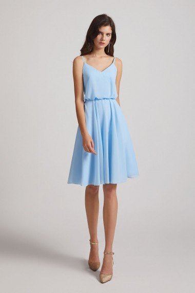 Spaghetti Straps V-Neck Chiffon Short Bridesmaid Dress UK