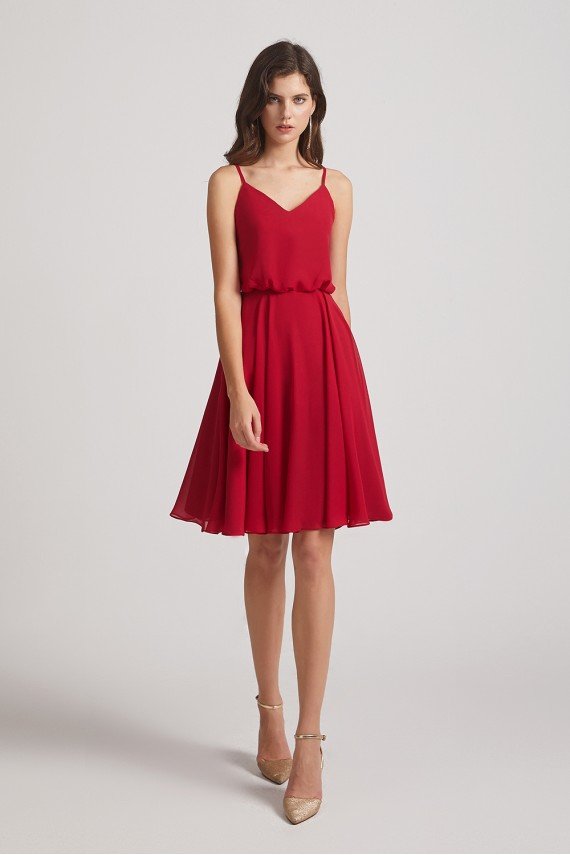 Spaghetti Straps Short V-Neck Chiffon Party Dress UK