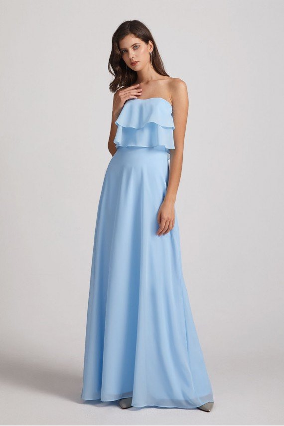Strapless Long Chiffon Boho Bridesmaid Dress UK