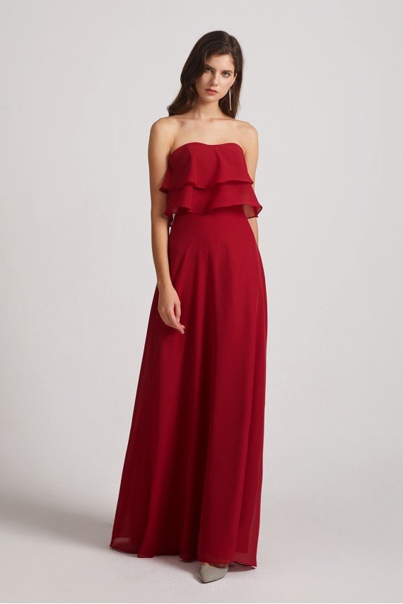 Strapless Chiffon Bridesmaid Dress with Tiered Ruffles UK