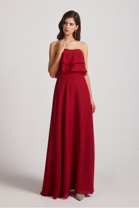 Strapless Chiffon Bridesmaid Dress with Tiered Ruffles UK