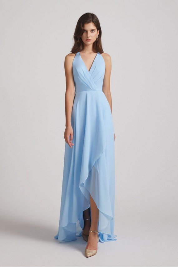 V-Neck Sleeveless Criss-Cross Back Asymmetrical Hi-Lo Bridesmaid Dress UK