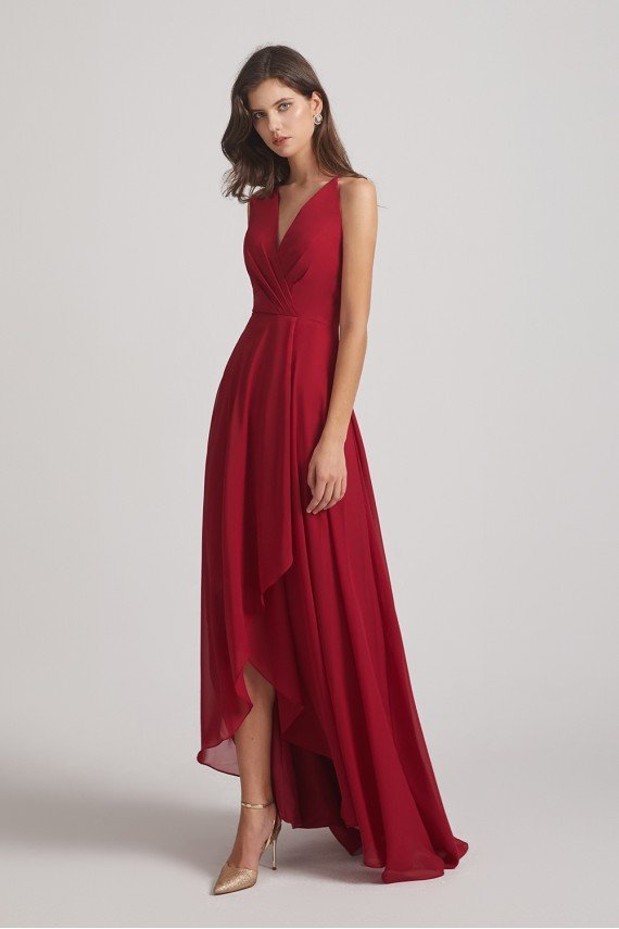 Straps V-Neck Chiffon Country High Low Bridesmaid Dress UK