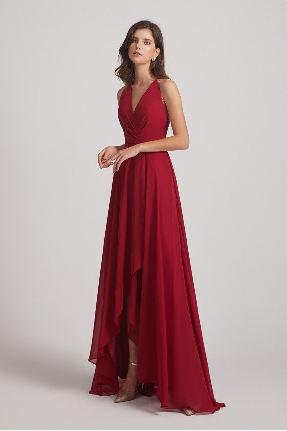 Straps V-Neck Chiffon Country High Low Bridesmaid Dress UK