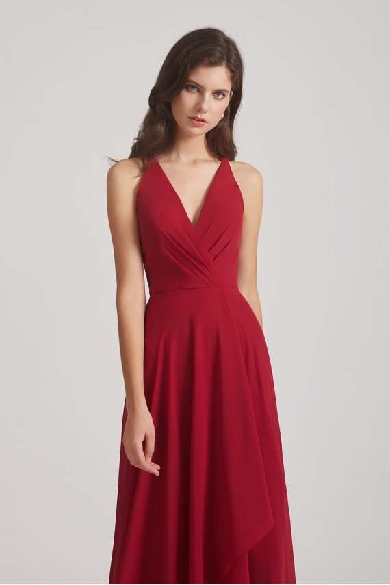 Straps V-Neck Chiffon Country High Low Bridesmaid Dress UK