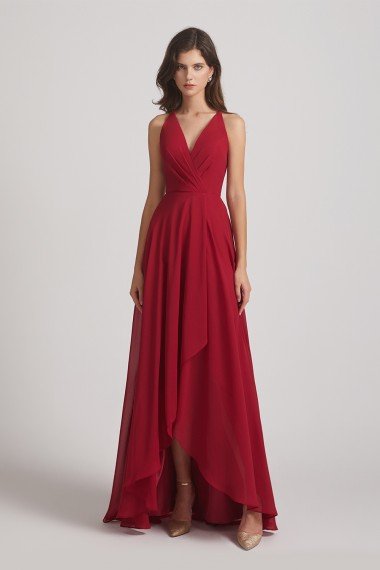 Straps V-Neck Chiffon Country High Low Bridesmaid Dress UK