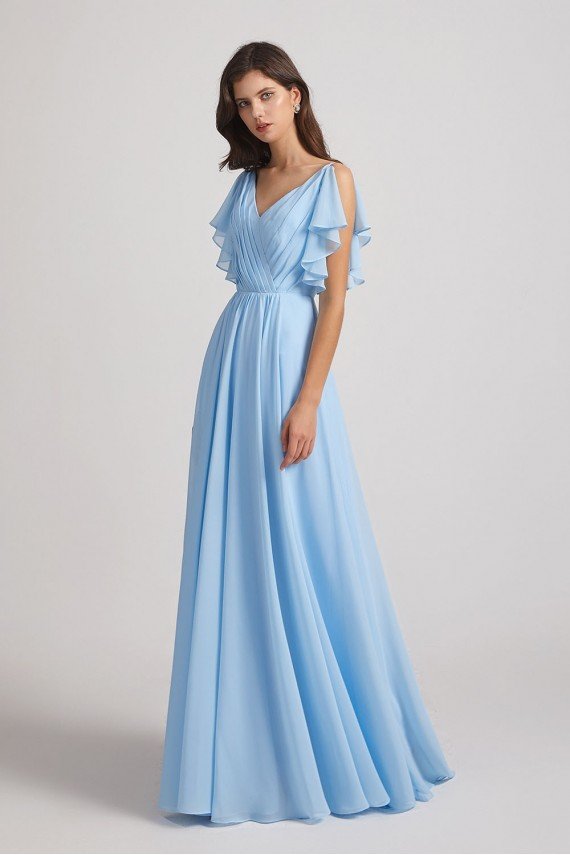Crinkle Chiffon Bridesmaid Dress with Open Flutter Sleeves UK