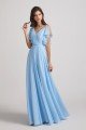 Crinkle Chiffon Bridesmaid Dress with Open Flutter Sleeves UK