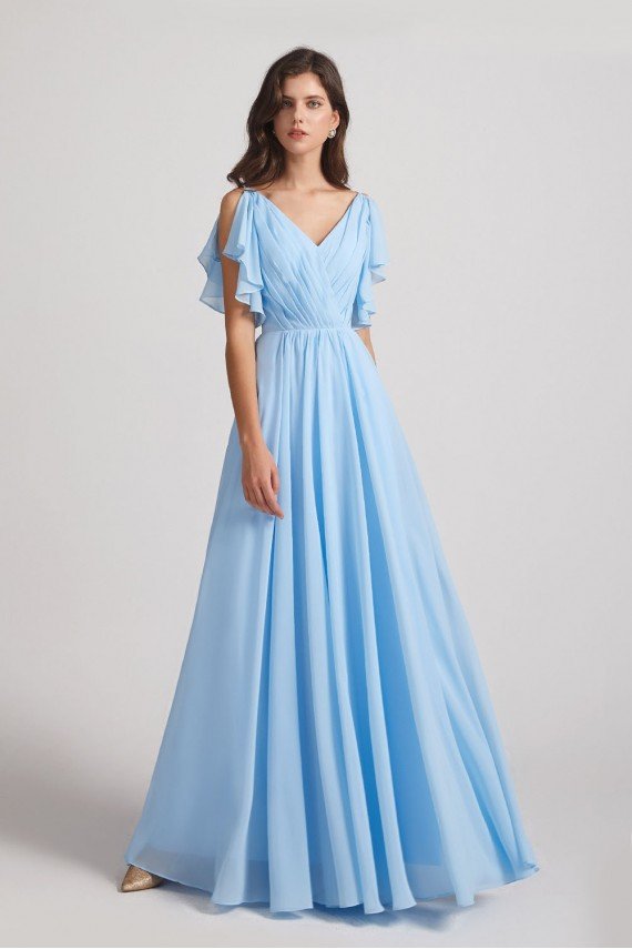 Crinkle Chiffon Bridesmaid Dress with Open Flutter Sleeves UK
