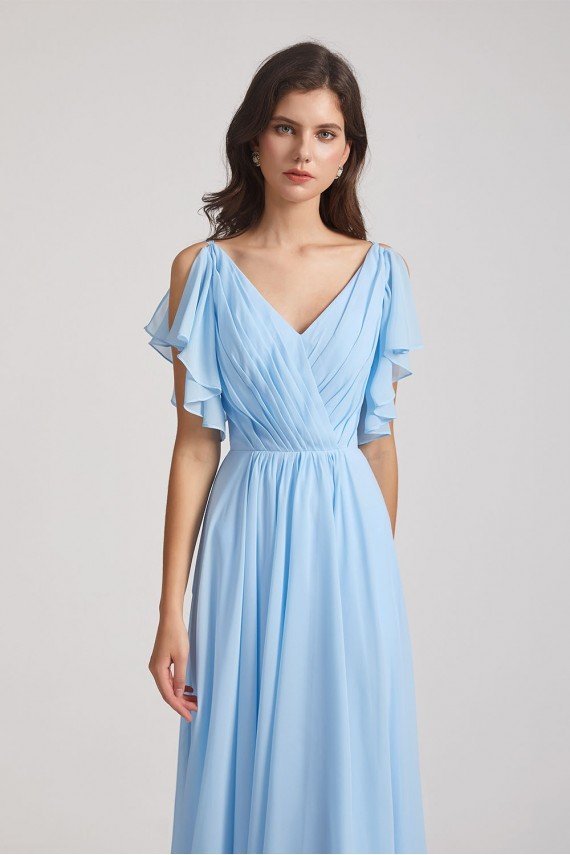 Crinkle Chiffon Bridesmaid Dress with Open Flutter Sleeves UK