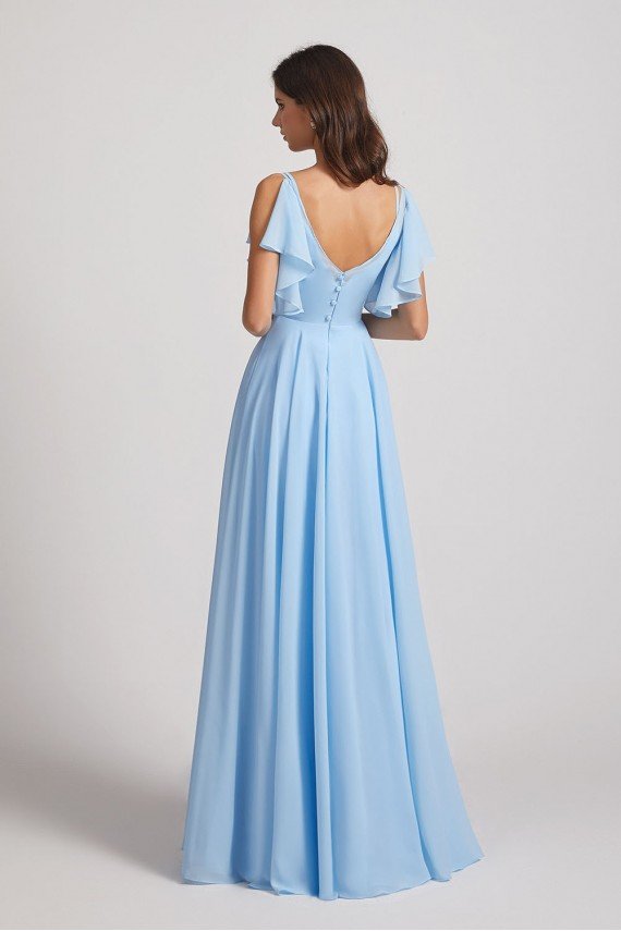 Crinkle Chiffon Bridesmaid Dress with Open Flutter Sleeves UK