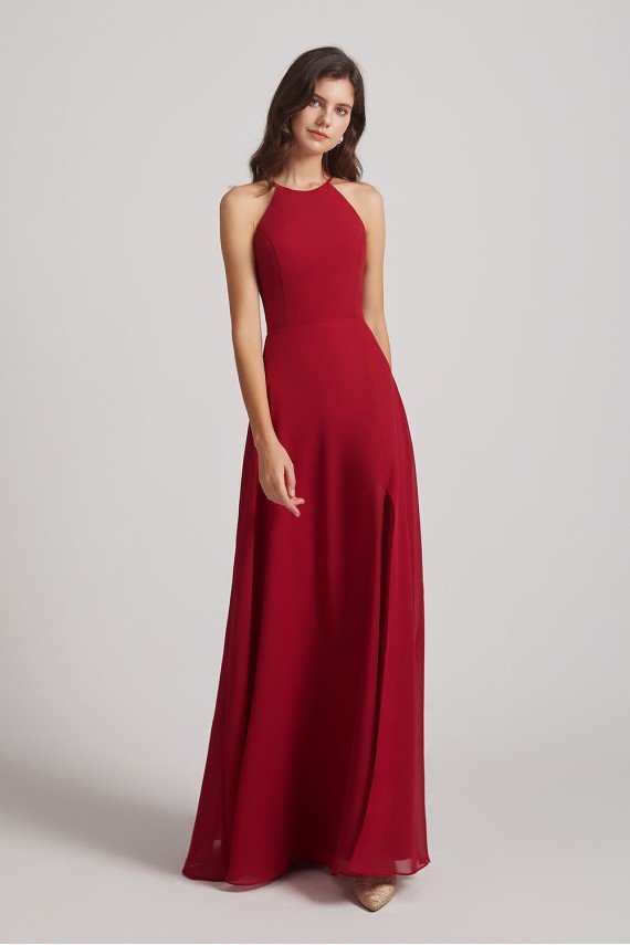 Halter Chiffon Maxi Dress with Side Slit UK