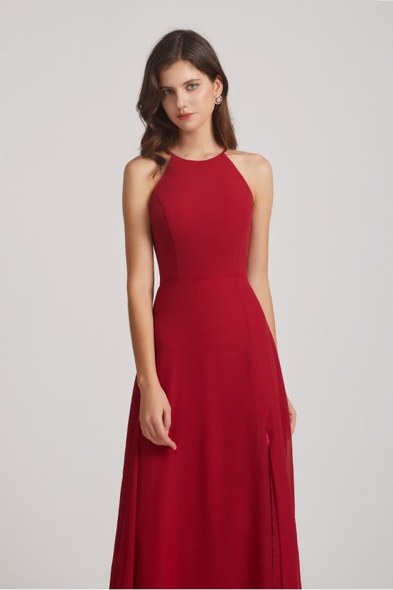 Halter Chiffon Maxi Dress with Side Slit UK
