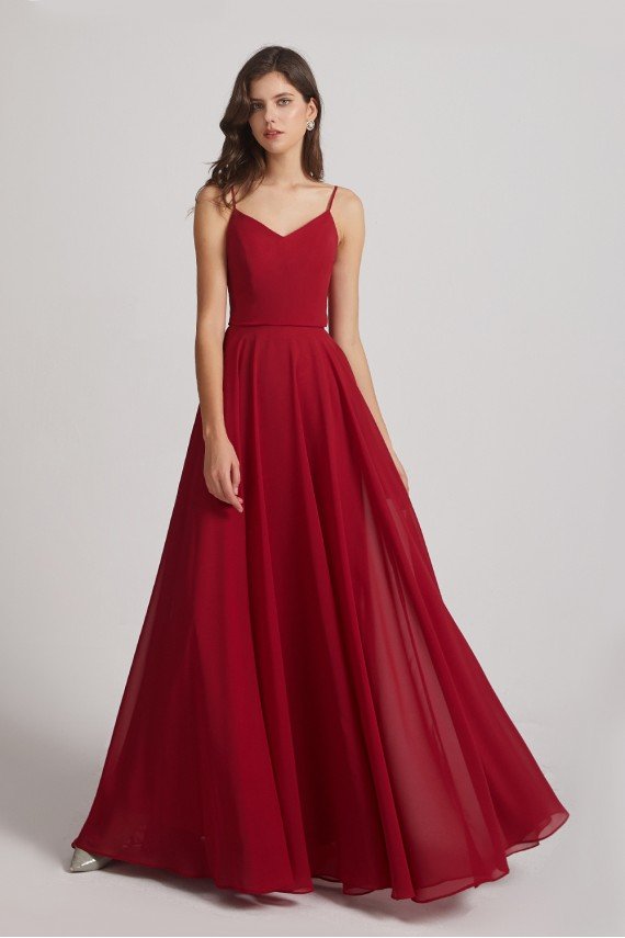 Spaghetti Straps Chiffon A-Line Long Bridesmaid Dress UK