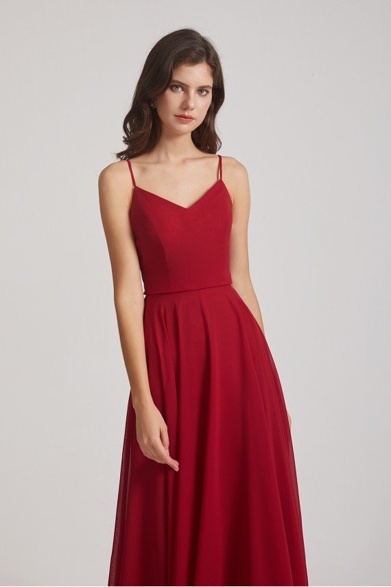 Spaghetti Straps Chiffon A-Line Long Bridesmaid Dress UK