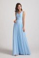 V-Neck Sleeveless Pleated Chiffon Bridesmaid Dress with Back Tie UK