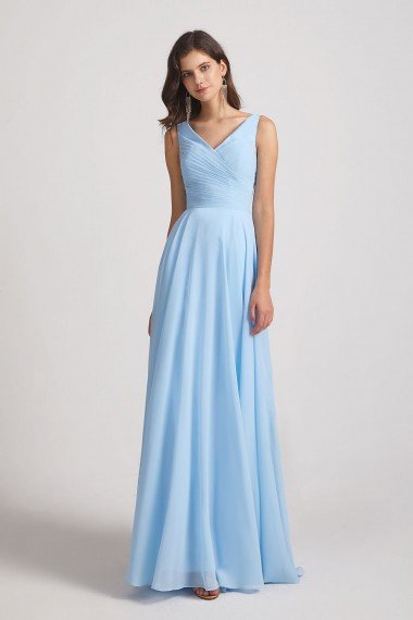 V-Neck Sleeveless Pleated Chiffon Bridesmaid Dress with Back Tie UK