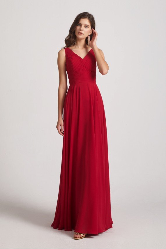 Straps Pleated A-Line Chiffon Sleeveless Bridesmaid Dress UK