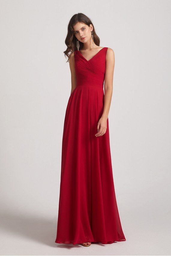 Straps Pleated A-Line Chiffon Sleeveless Bridesmaid Dress UK