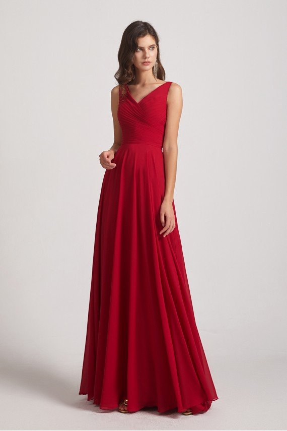 Straps Pleated A-Line Chiffon Sleeveless Bridesmaid Dress UK