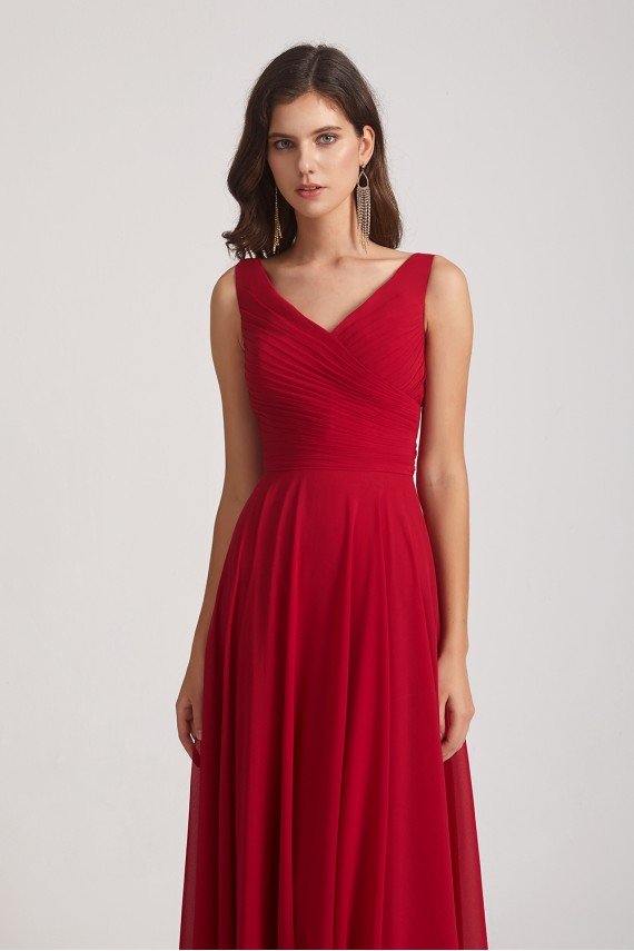 Straps Pleated A-Line Chiffon Sleeveless Bridesmaid Dress UK