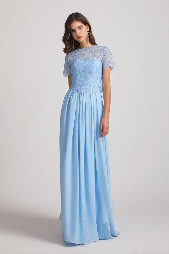 Jewel Short Sleeves Chiffon Lace Bridesmaid Dress UK
