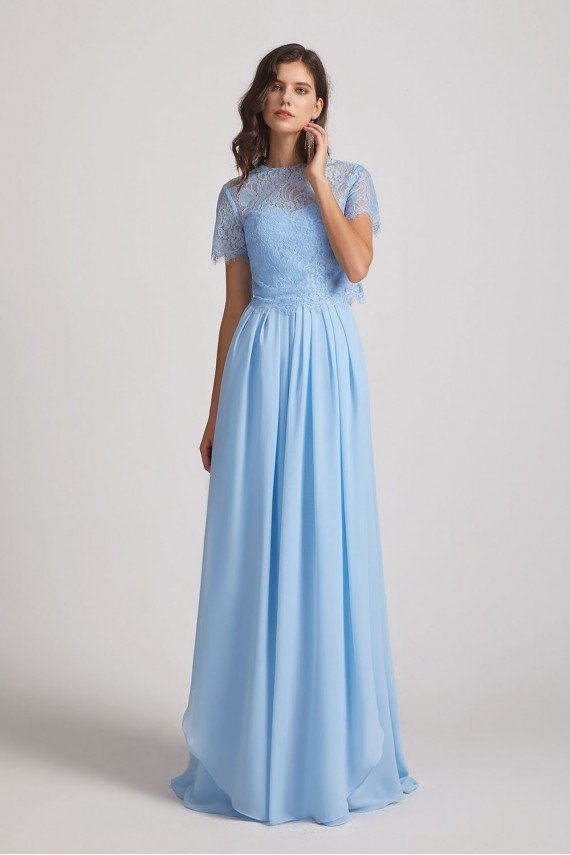Jewel Short Sleeves Chiffon Lace Bridesmaid Dress UK
