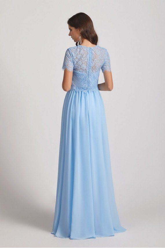 Jewel Short Sleeves Chiffon Lace Bridesmaid Dress UK