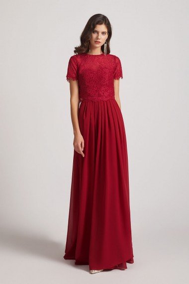 Jewel Lace Top Short Sleeve Long Chiffon Bridesmaid Dress UK