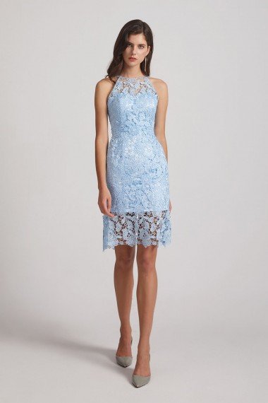 Lace Halter Spaghetti Straps Short Bridesmaid Dress UK