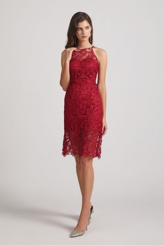 Jewel Sleeveless Sheath Short Lace Bridesmaid Dress UK